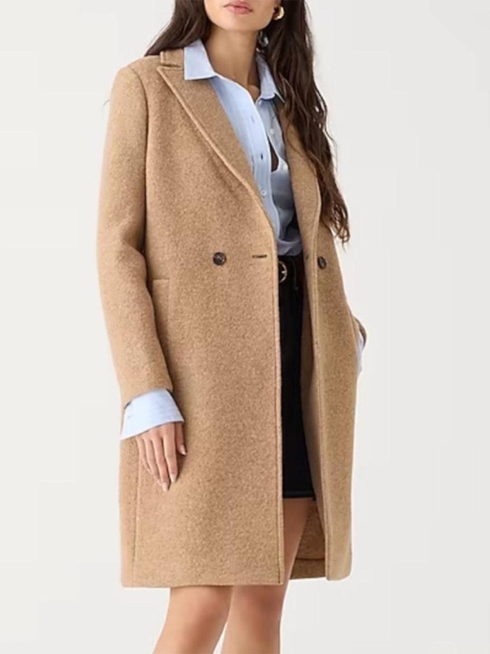 J. Crew 100% Wool Women's Camel Brown Double-Breasted Pea Coat